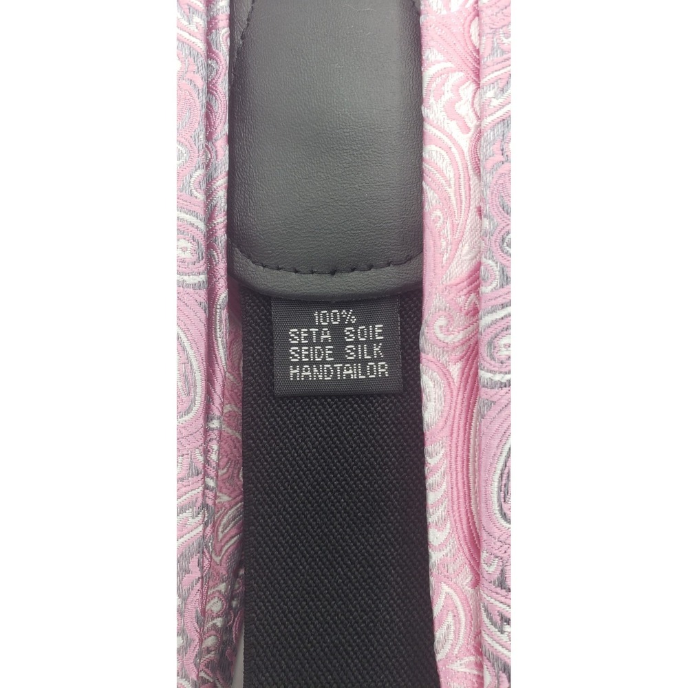 Silk Suspender Set Mens Pink Paisley Pre-tied Bow Tie Pocket Square Cufflinks - Picture 6 of 8